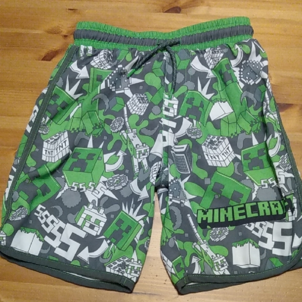 Green and Gray Boy's Minecraft Shorts